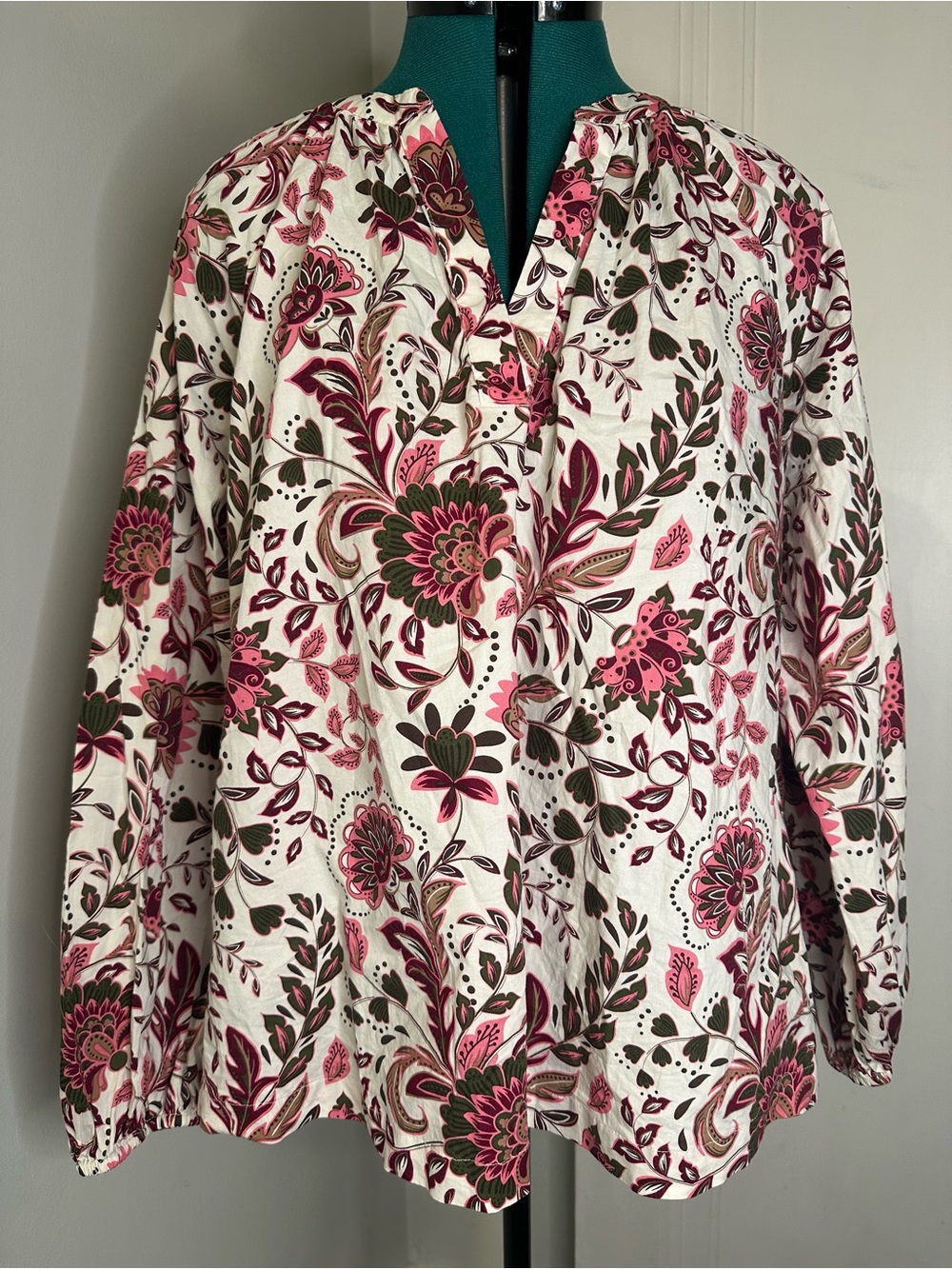 Kim Rogers White Tunic with Pink and Green Floral Print